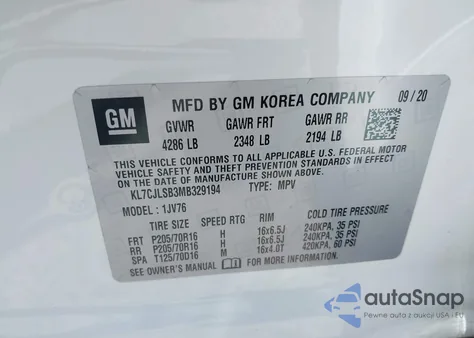 2021 Chevrolet Trax Fwd Lt from USA, damaged, VIN KL7CJLSB3MB329194